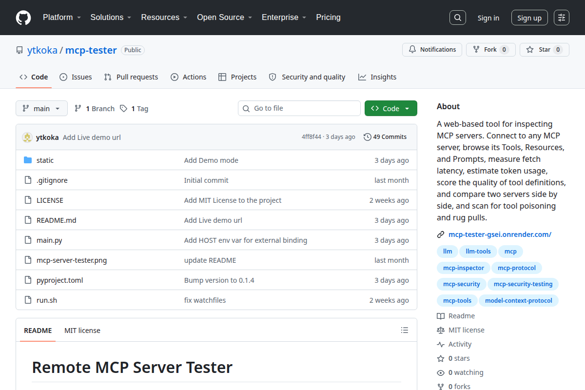 mcp-tester screenshot