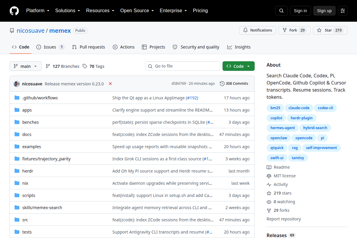 Memex: Agent Session Search screenshot
