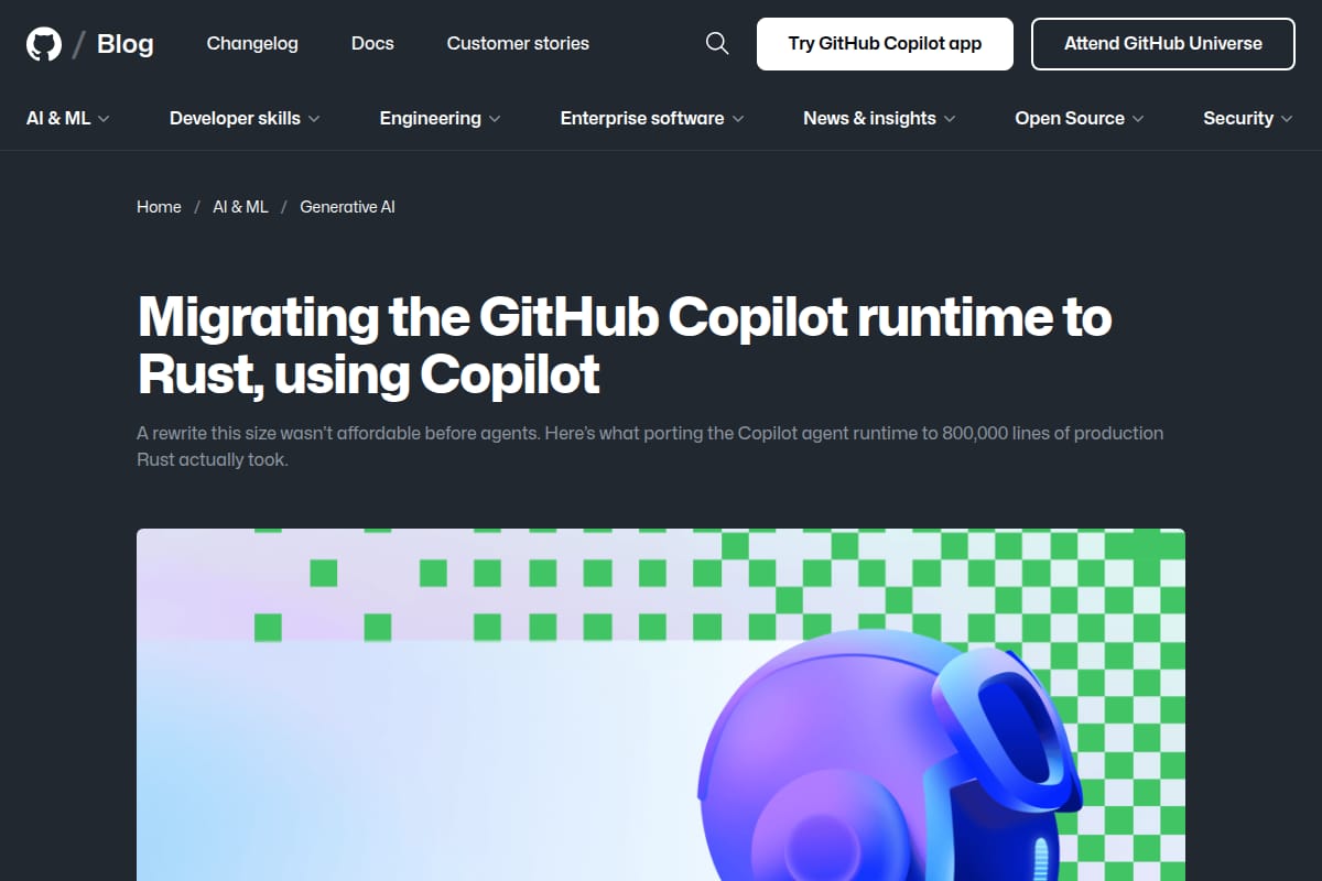Migrating the GitHub Copilot runtime to Rust, using Copilot thumbnail