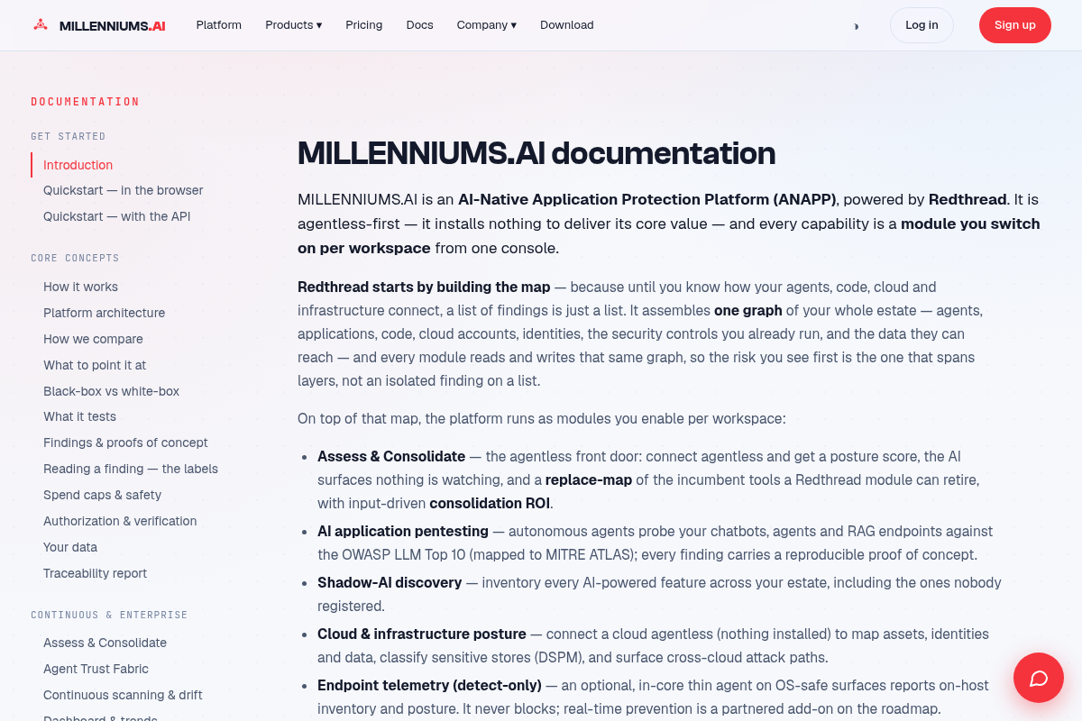 MILLENNIUMS.AI / Redthread screenshot