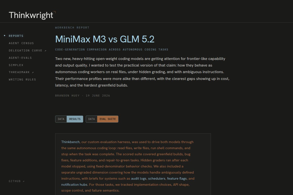 MiniMax M3 vs. GLM 5.2: Codegen comparison across autonomous coding tasks screenshot