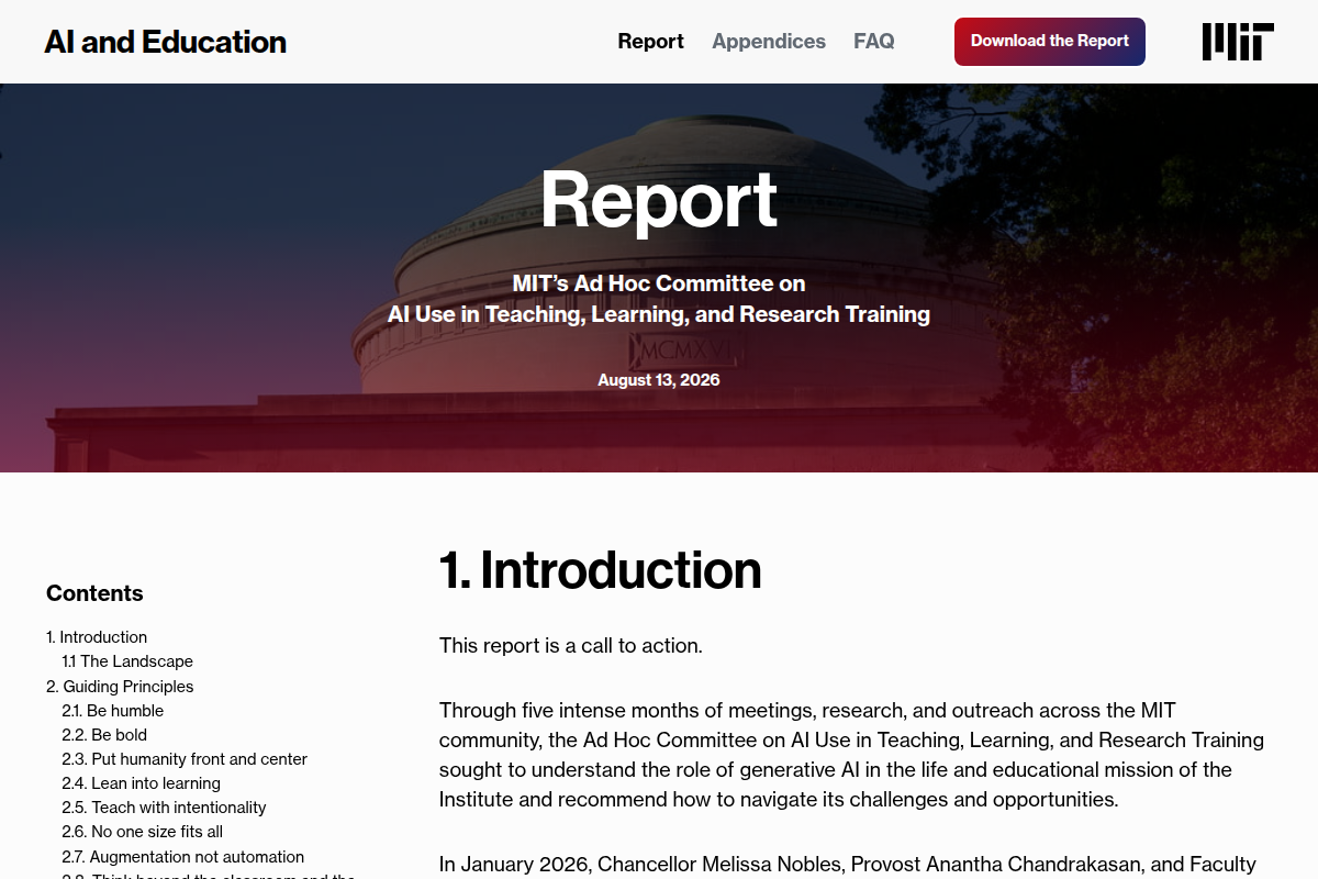 MIT’s Ad Hoc Committee on AI Use in Teaching, Learning, and Research Training screenshot