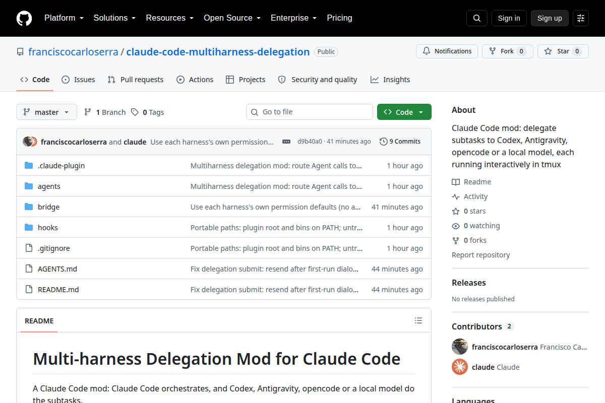 Multi-harness Delegation Mod for Claude Code screenshot