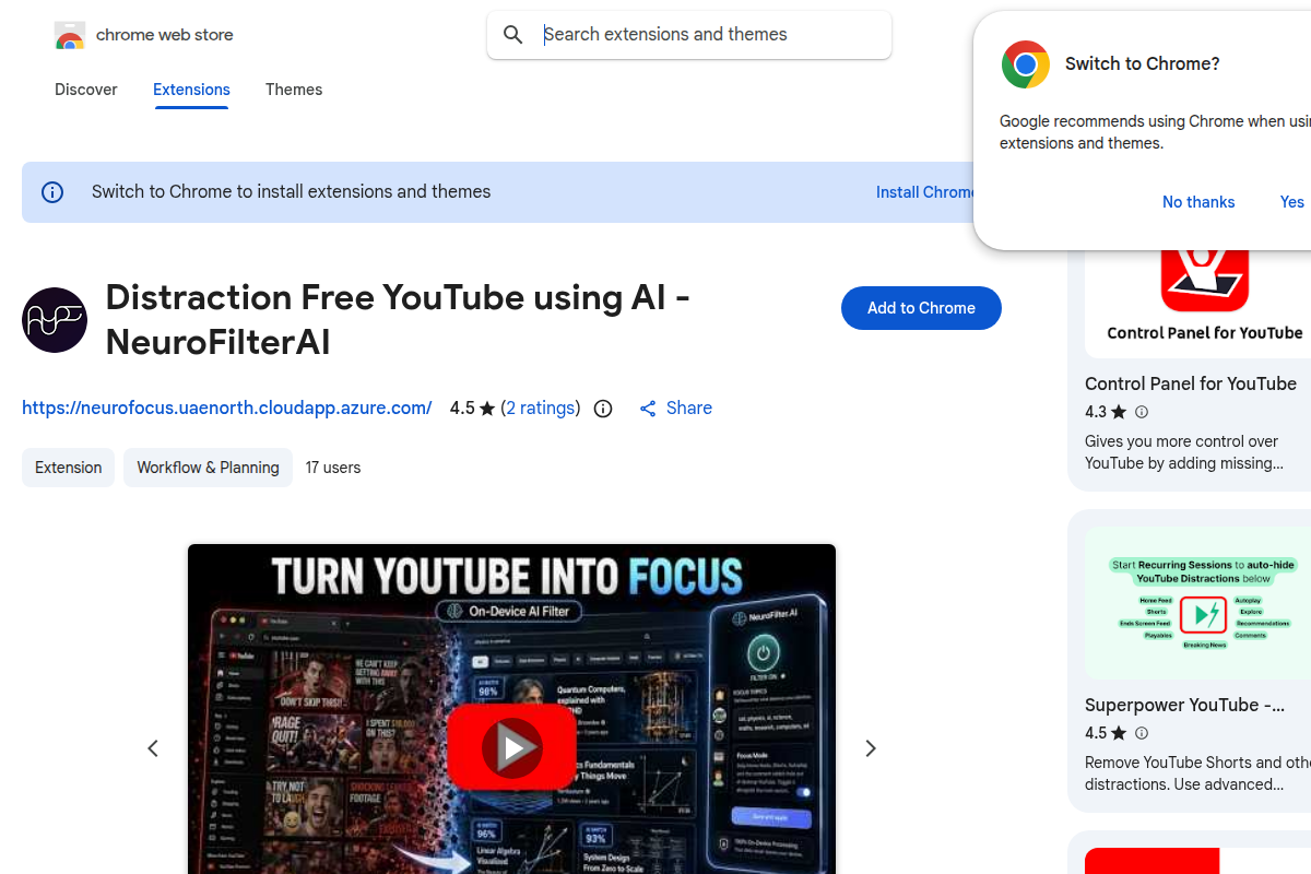 NeuroFilterAI — Filter YouTube Distractions with AI screenshot