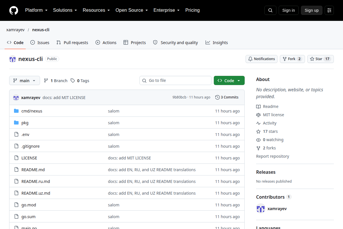 Nexus-CLI screenshot