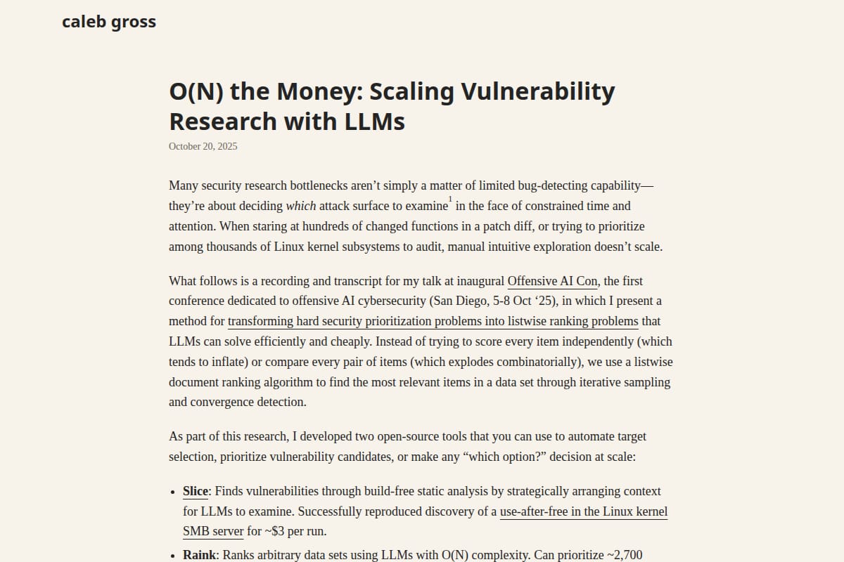 O(N) the Money: Scaling Vulnerability Research with LLMs thumbnail