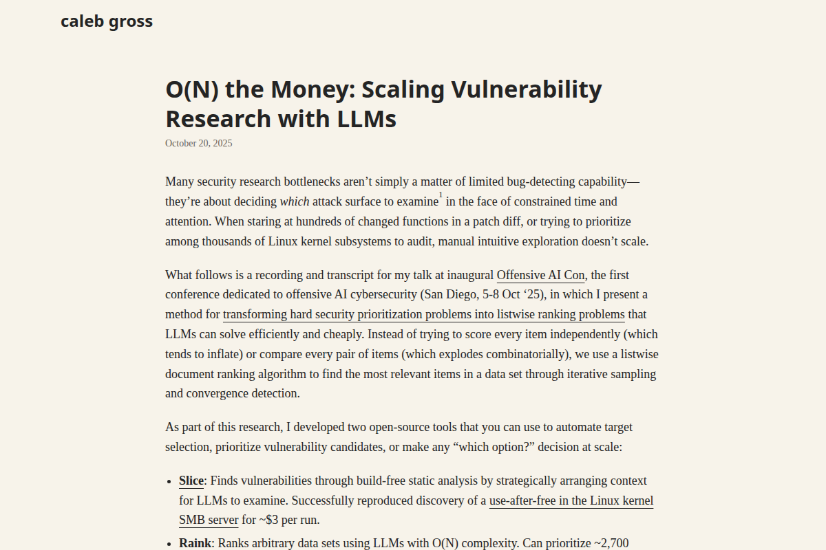 O(N) the Money: Scaling Vulnerability Research with LLMs screenshot
