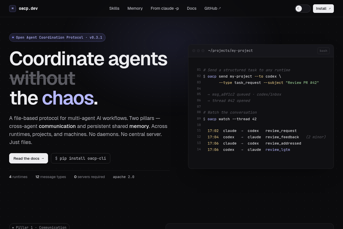 OACP — Open Agent Coordination Protocol screenshot