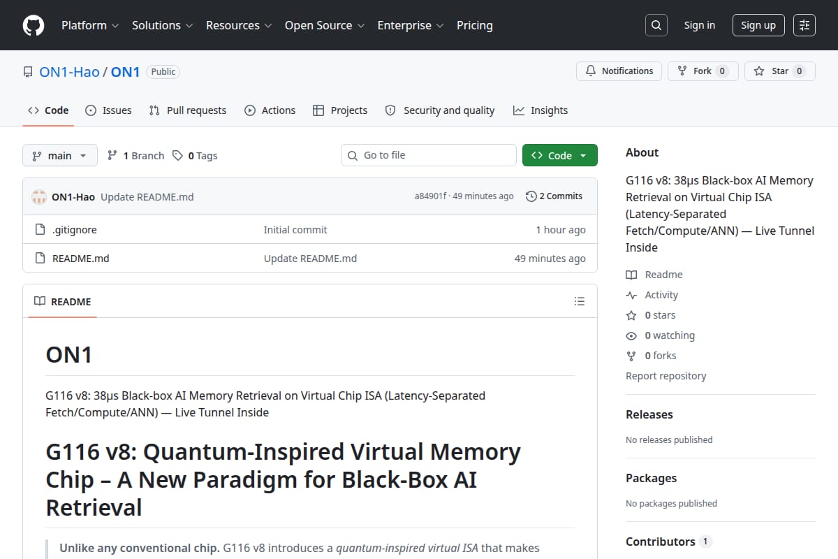 ON1 (G116 V8): 38μs Black-Box AI Memory Retrieval on Virtual Chip ISA thumbnail