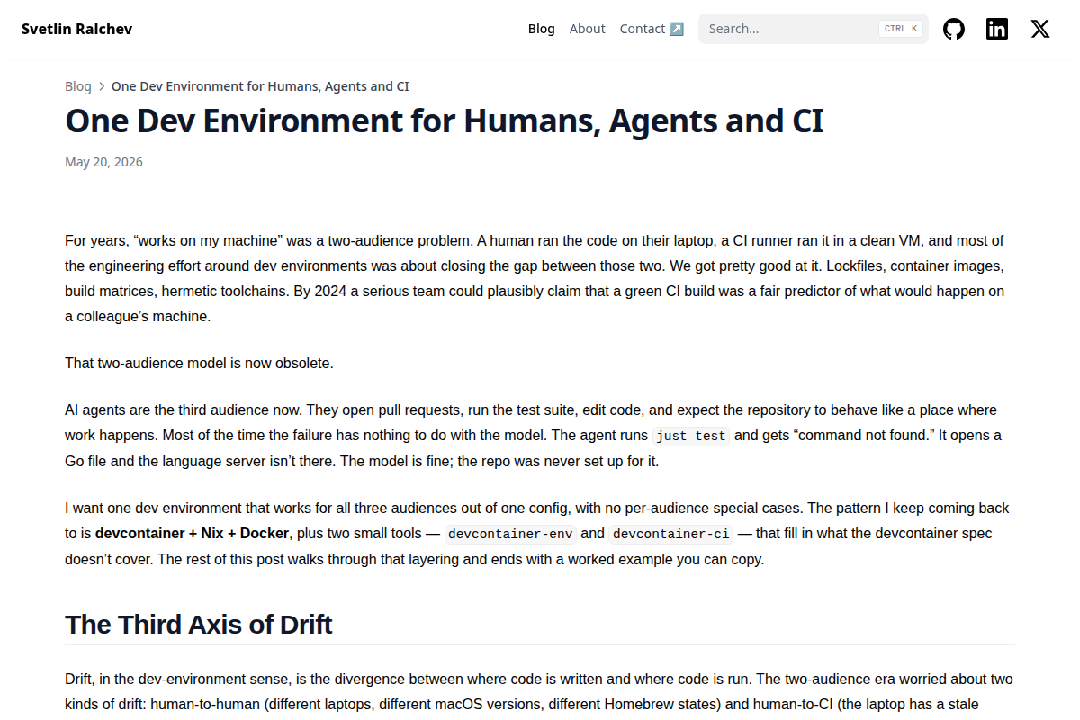 One Dev Environment for Humans, Agents and CI screenshot