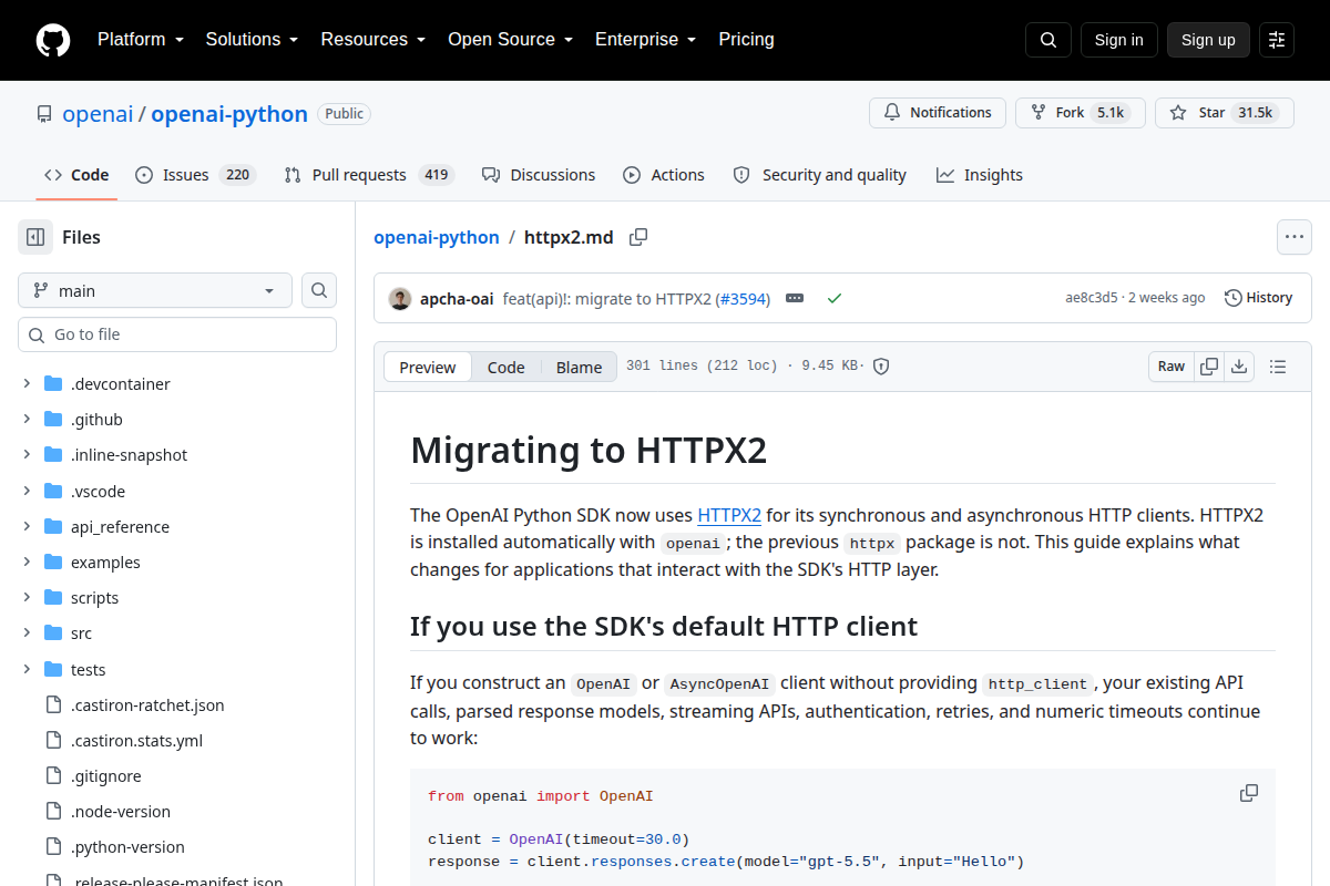 OpenAI: Migrating to HTTPX2 screenshot