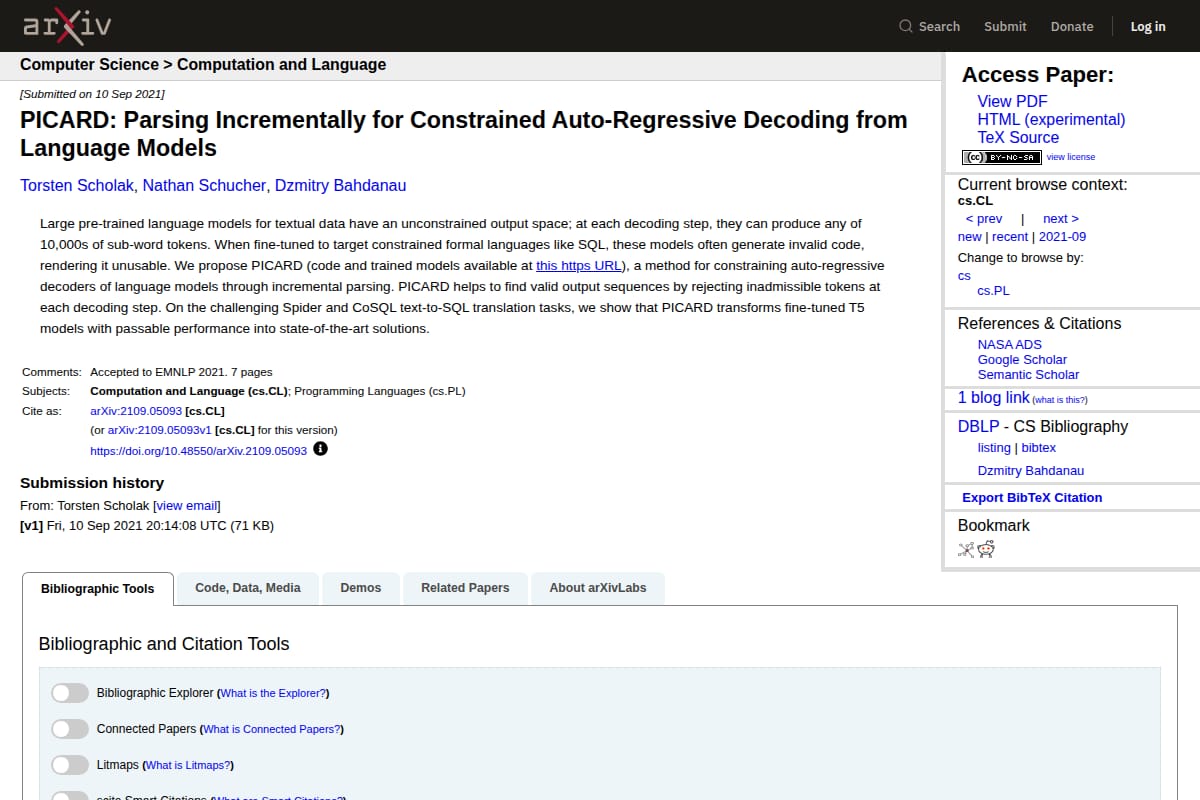 PICARD: Parsing Incrementally for Constrained Auto-Regressive Decoding from Language Models thumbnail