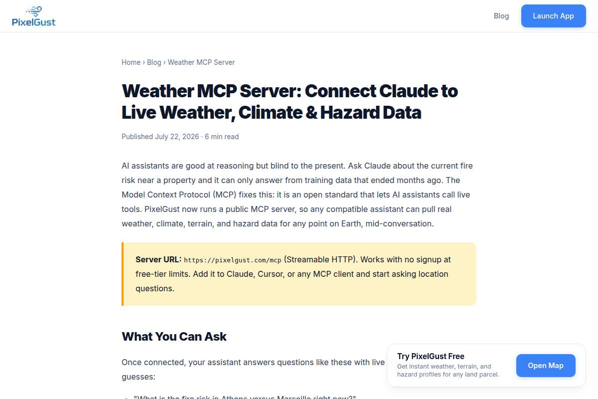 PixelGust Weather MCP Server screenshot