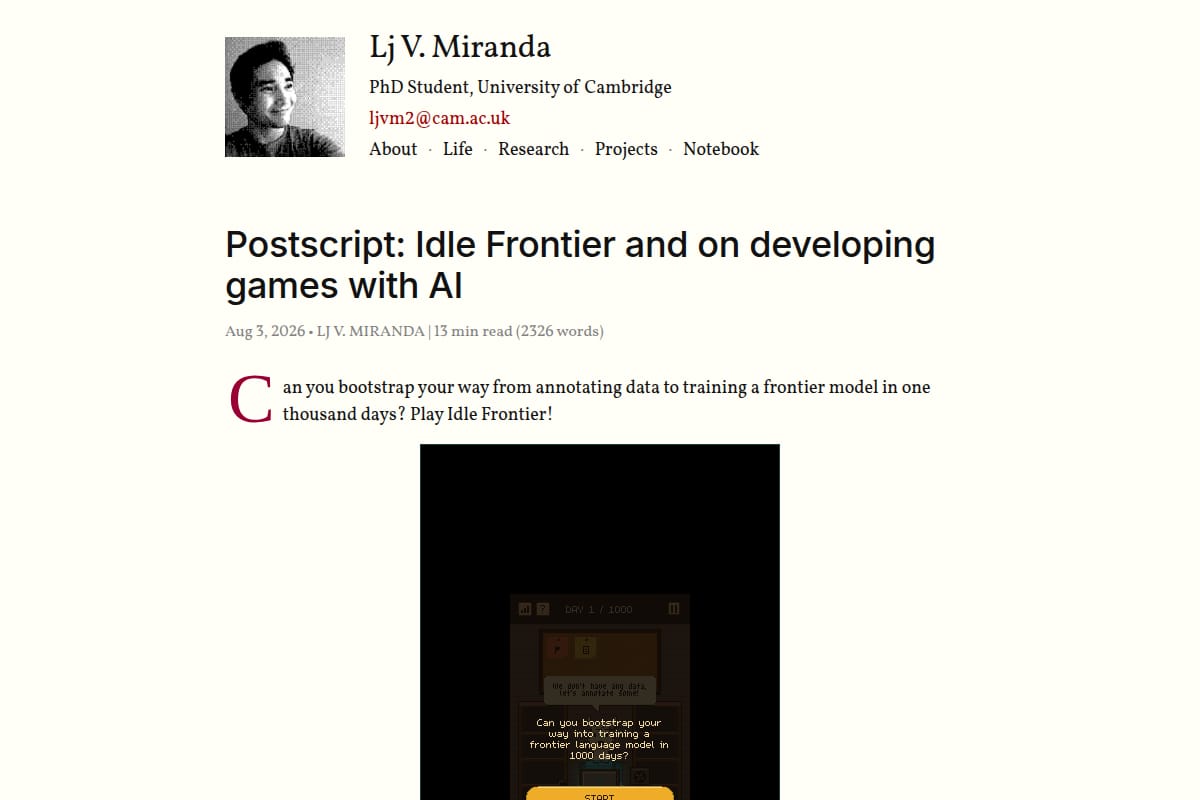 Postscript: Idle Frontier and on developing games with AI thumbnail