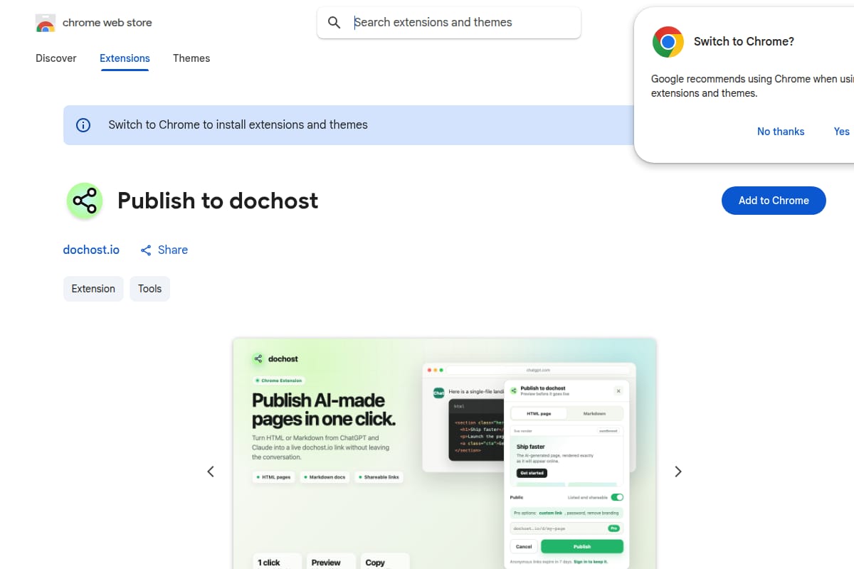 Publish to dochost screenshot