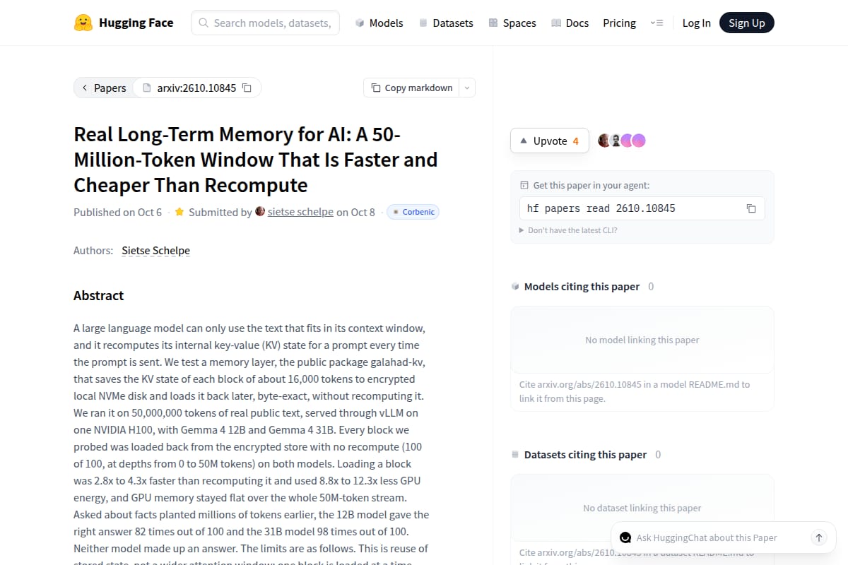 Real Long-Term Memory for AI: A 50-Million-Token Window That Is Faster and Cheaper Than Recompute thumbnail