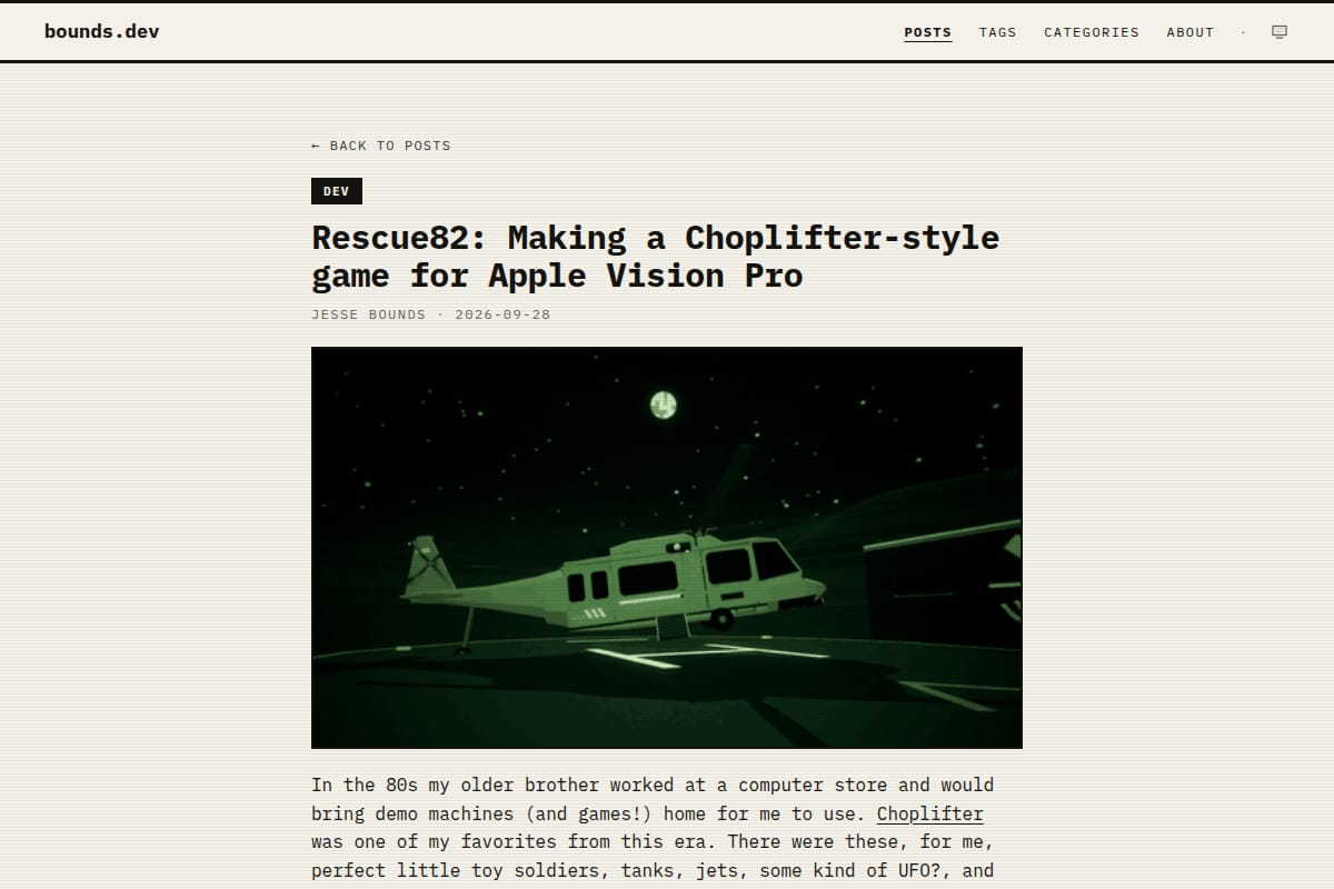 Rescue82: Making a Choplifter-style game for Apple Vision Pro thumbnail