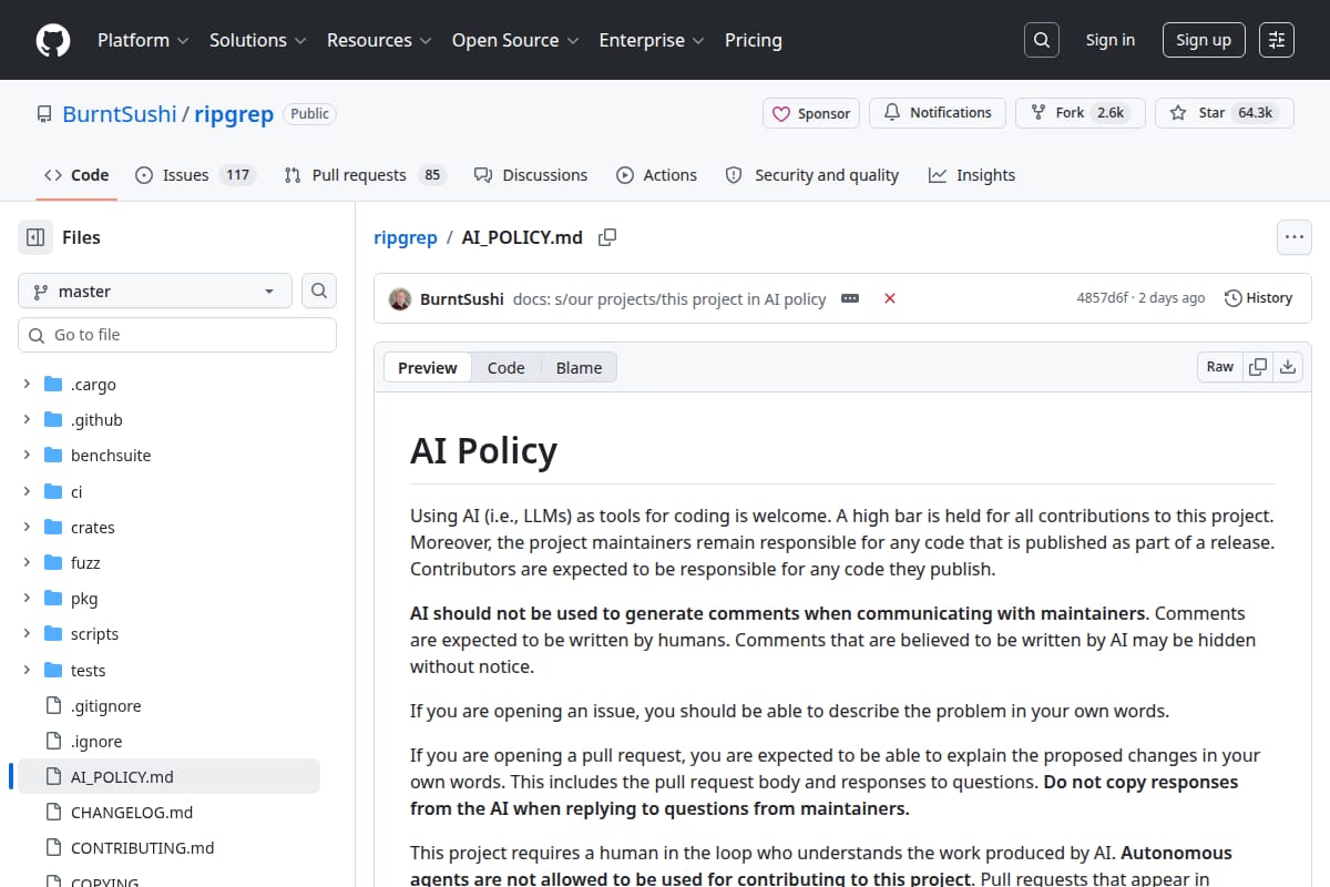 Ripgrep AI Policy thumbnail