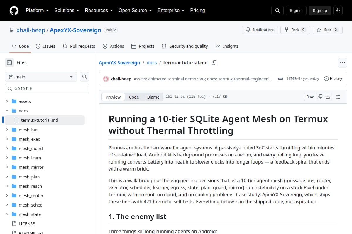 Running a 10-tier SQLite agent mesh on Termux without thermal throttling thumbnail
