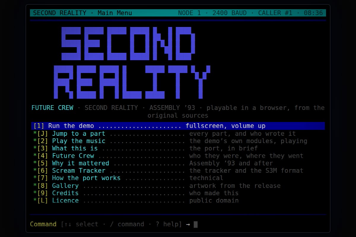 Second Reality by Future Crew (1993) — playable in a browser thumbnail