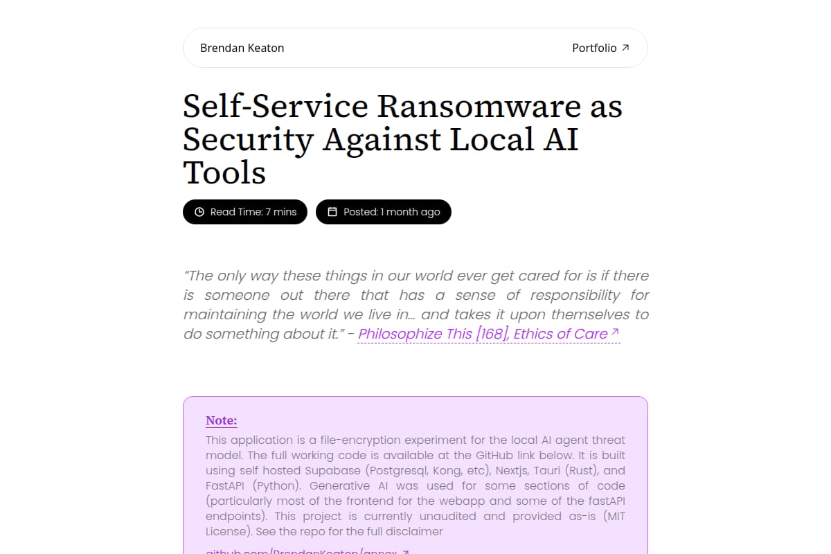 Self-Service Ransomware as Security Against Local AI Tools thumbnail
