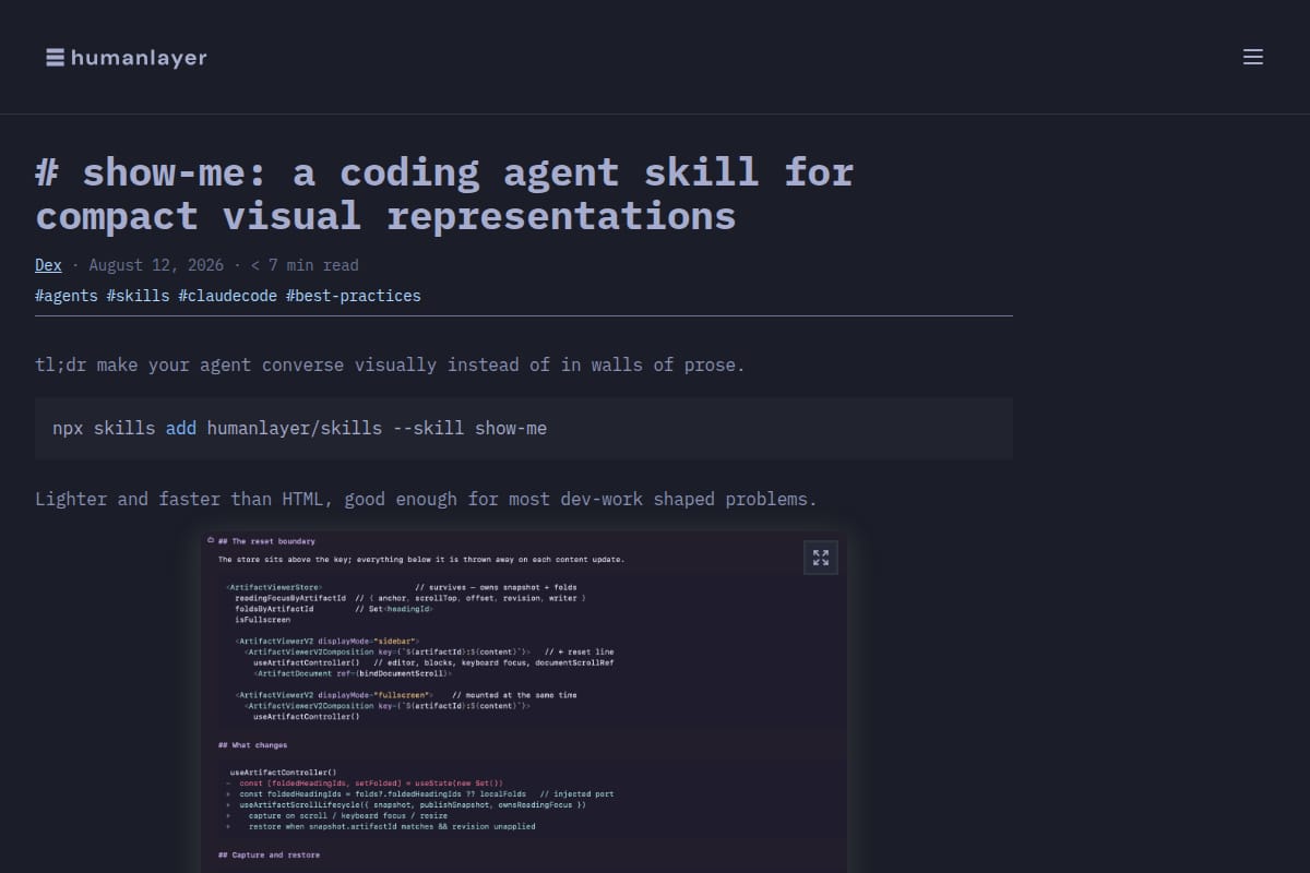 show-me: a coding agent skill for compact visual representations thumbnail