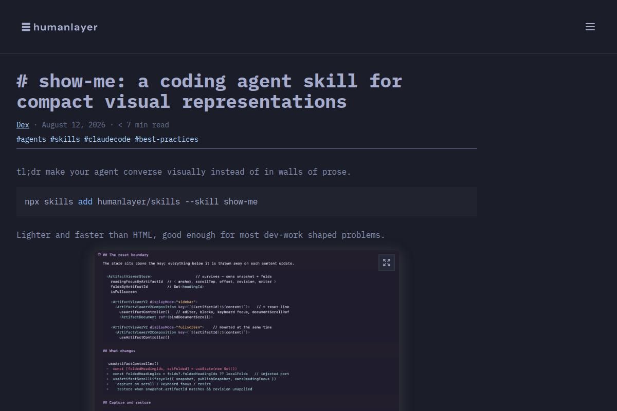 show-me: a coding agent skill for compact visual representations screenshot
