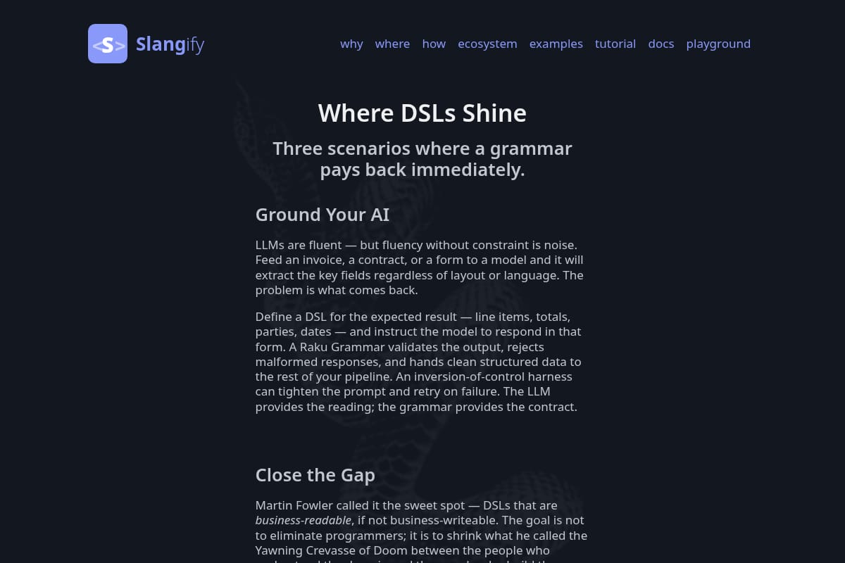 Slangify: The Case for DSLs in LLM Workflows screenshot
