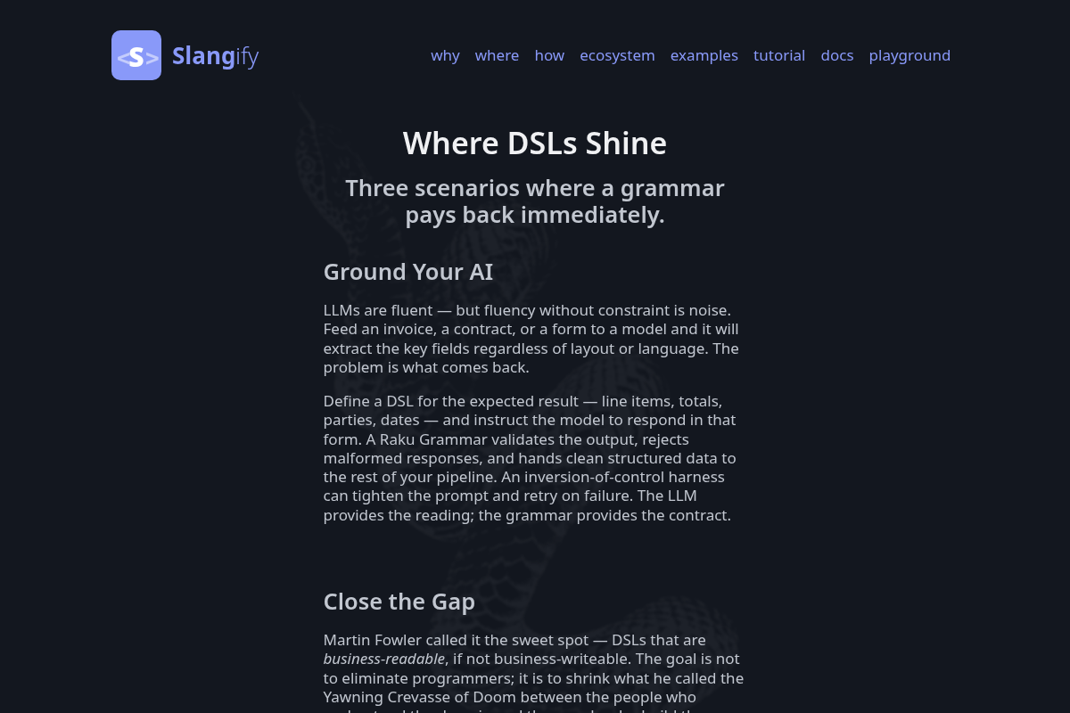 Slangify: The Case for DSLs in LLM Workflows screenshot