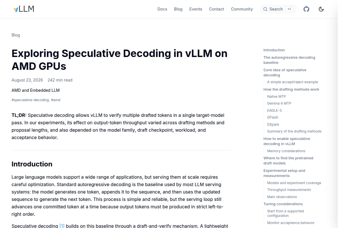 Speculative Decoding in vLLM on AMD GPUs screenshot