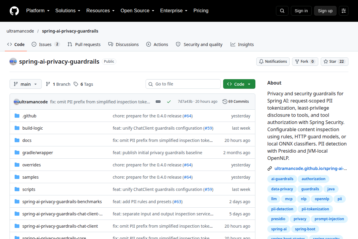 Spring AI Privacy Guardrails screenshot
