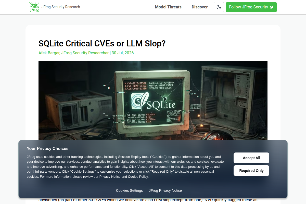 SQLite Critical CVEs or LLM Slop? screenshot