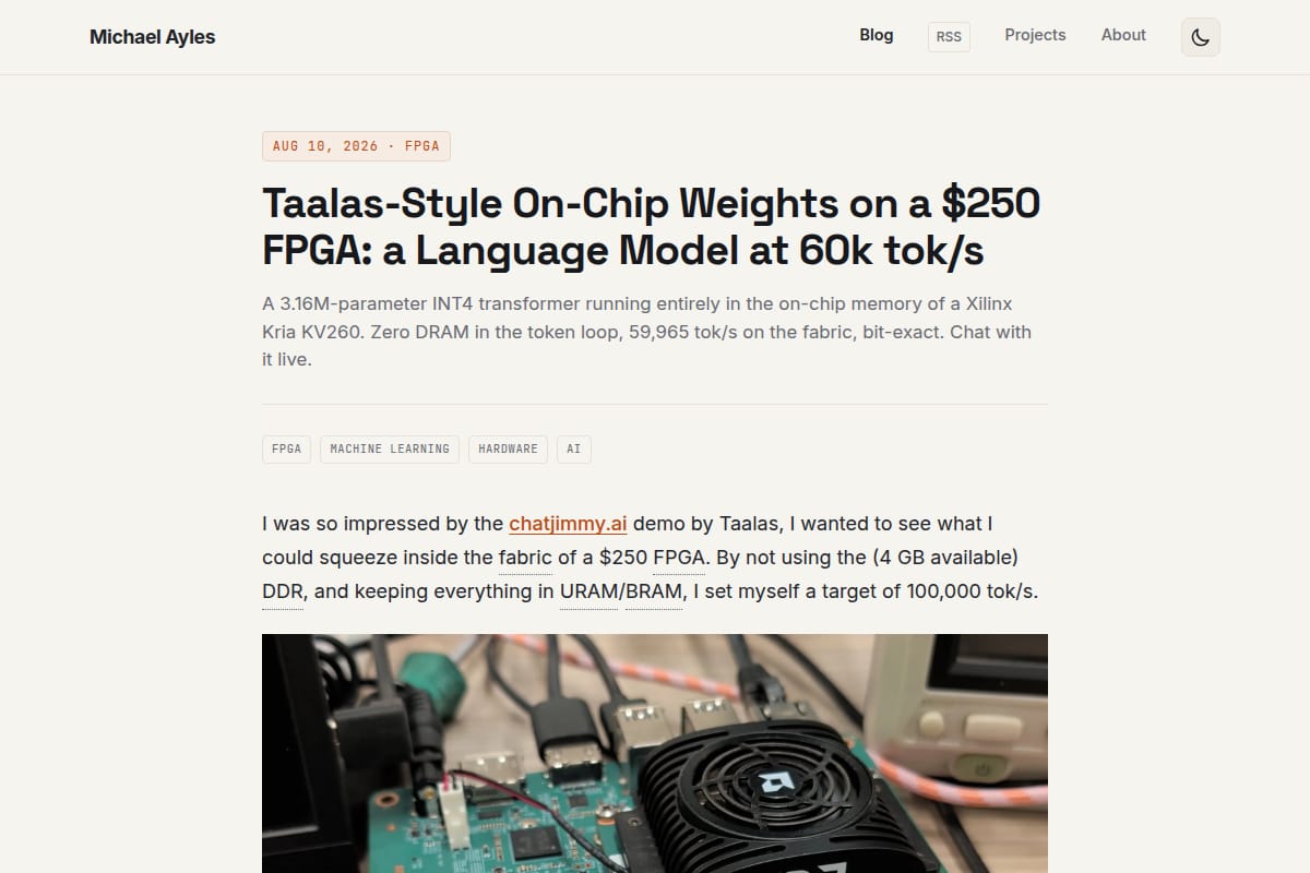 Taalas-Style On-Chip Weights on a $250 FPGA screenshot