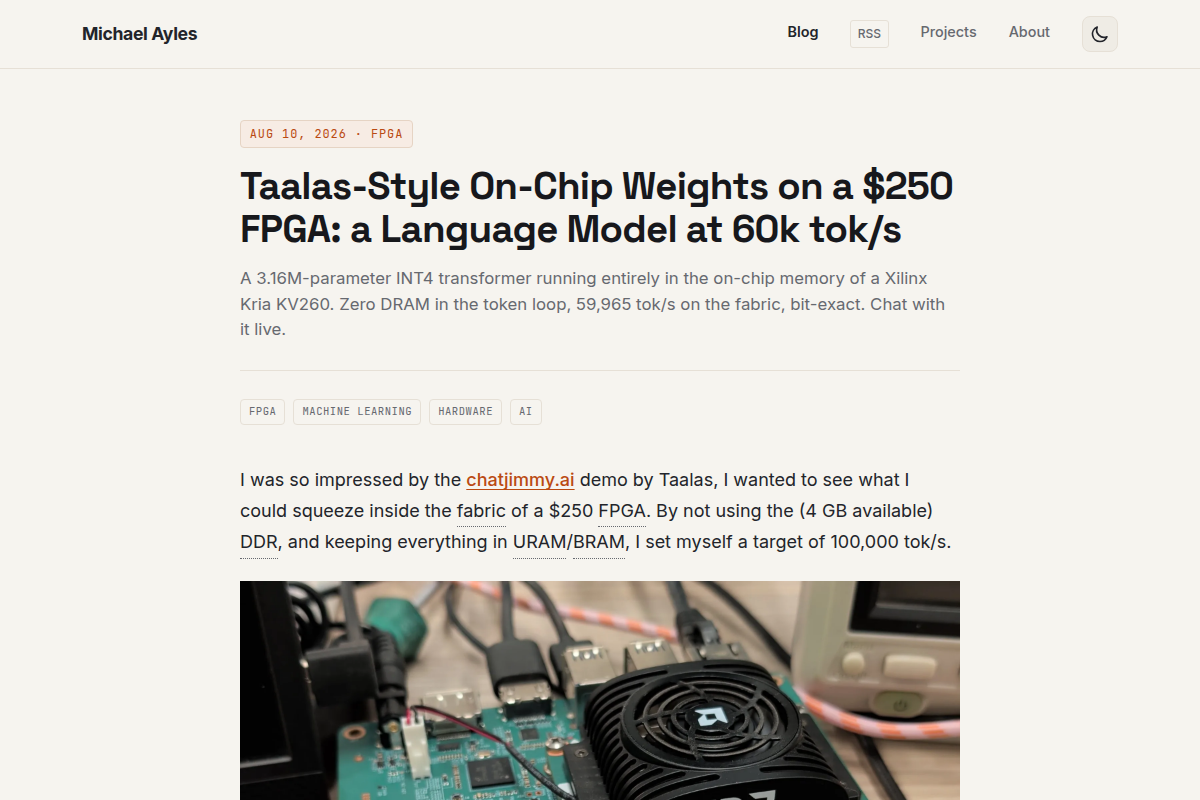 Taalas-Style On-Chip Weights on a $250 FPGA screenshot