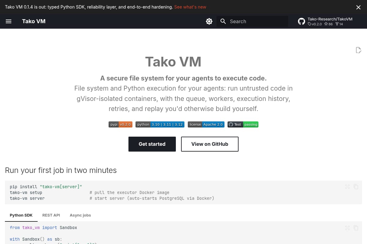 Tako VM screenshot