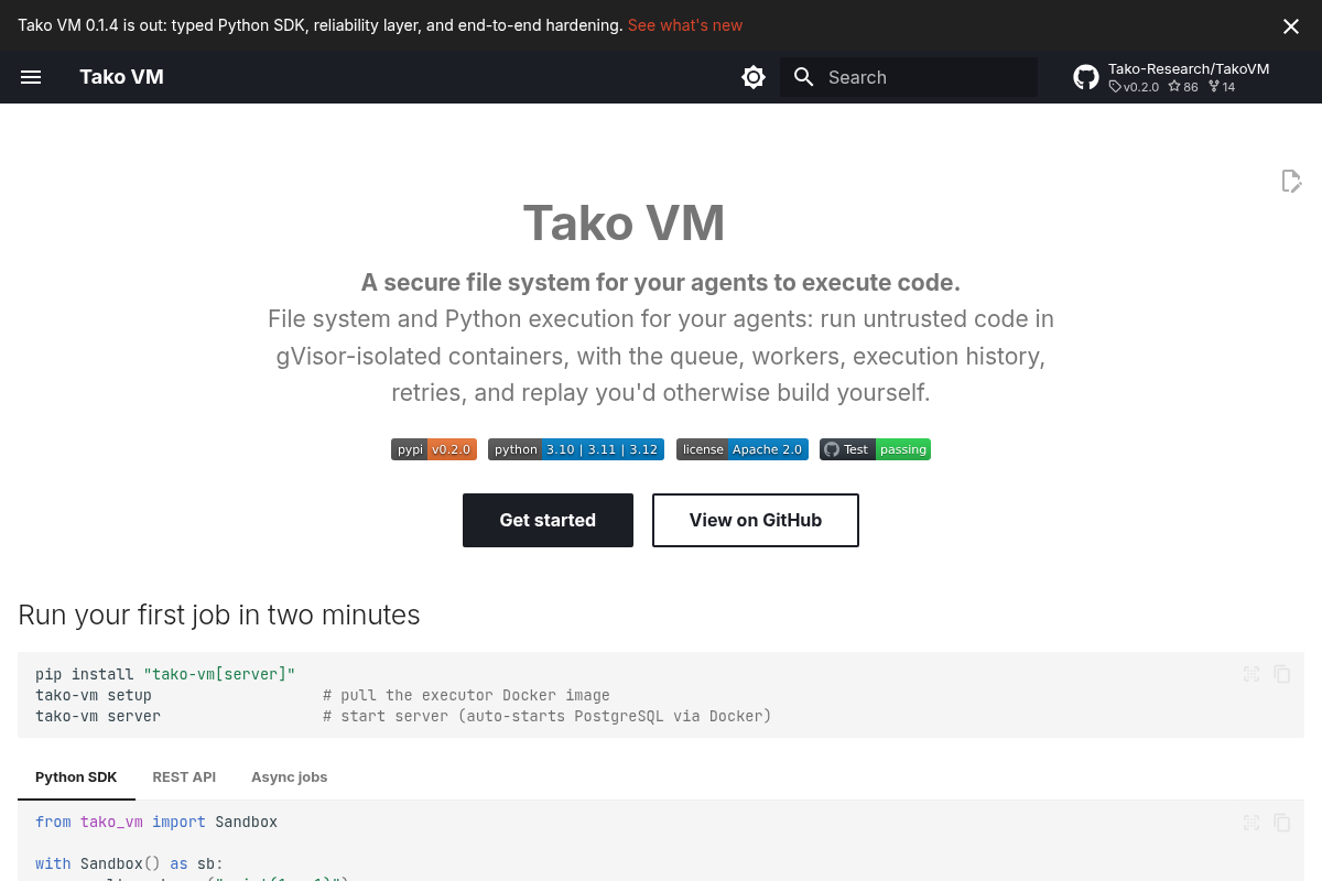 Tako VM screenshot