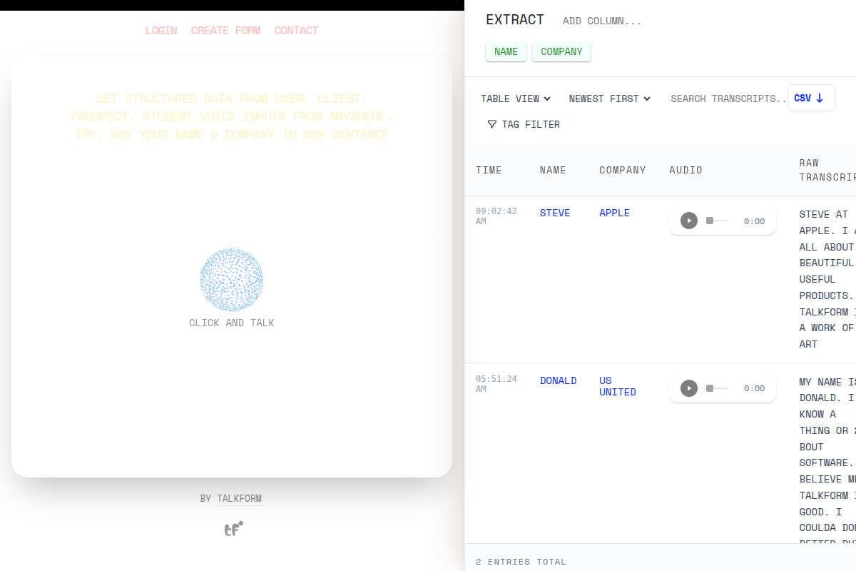 Talkform screenshot