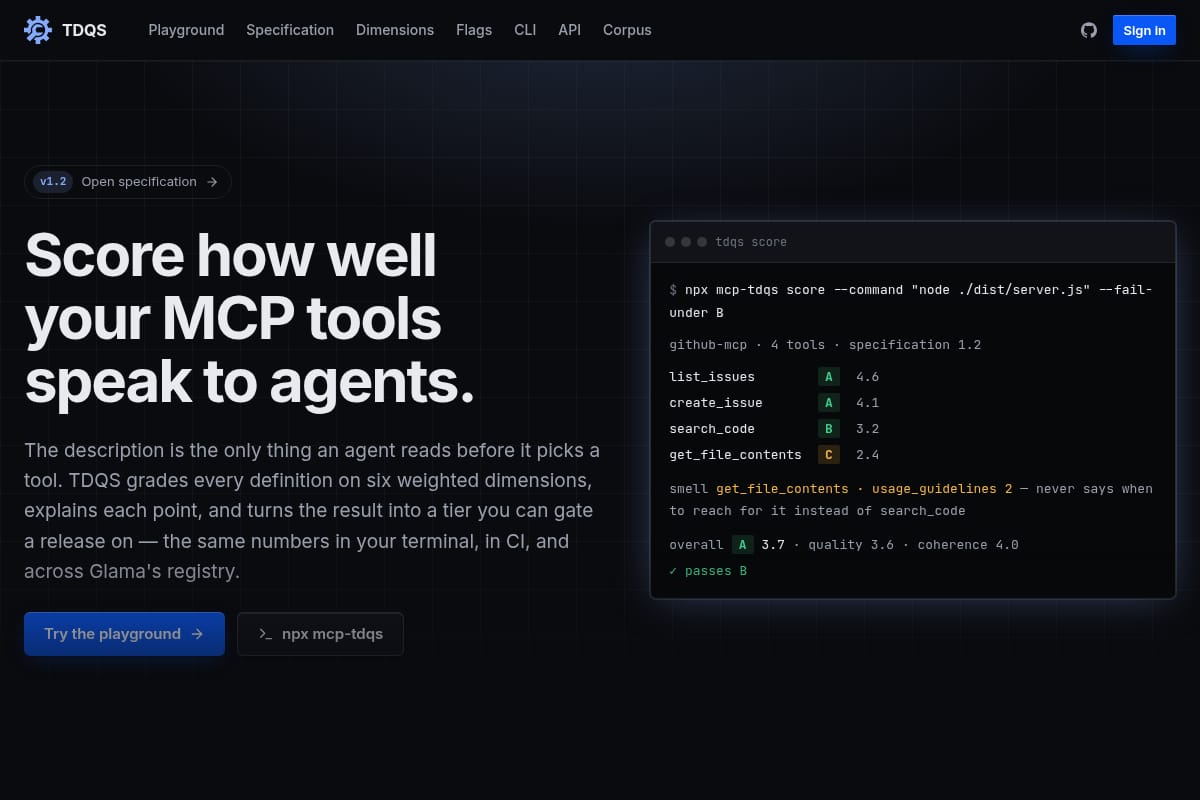 TDQS — Tool Definition Quality Score screenshot