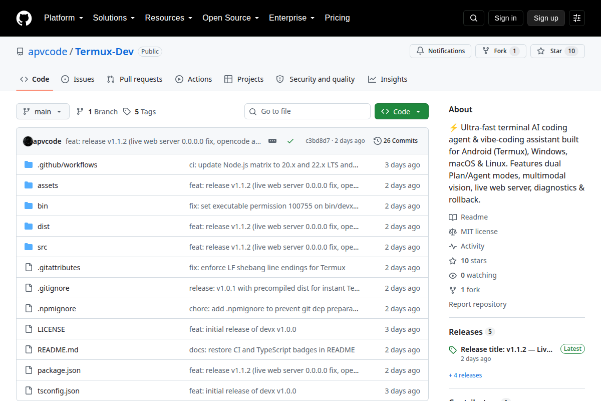 Termux-Dev / Devx screenshot