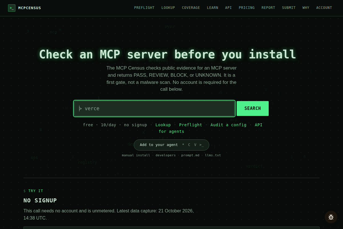 The MCP Census screenshot