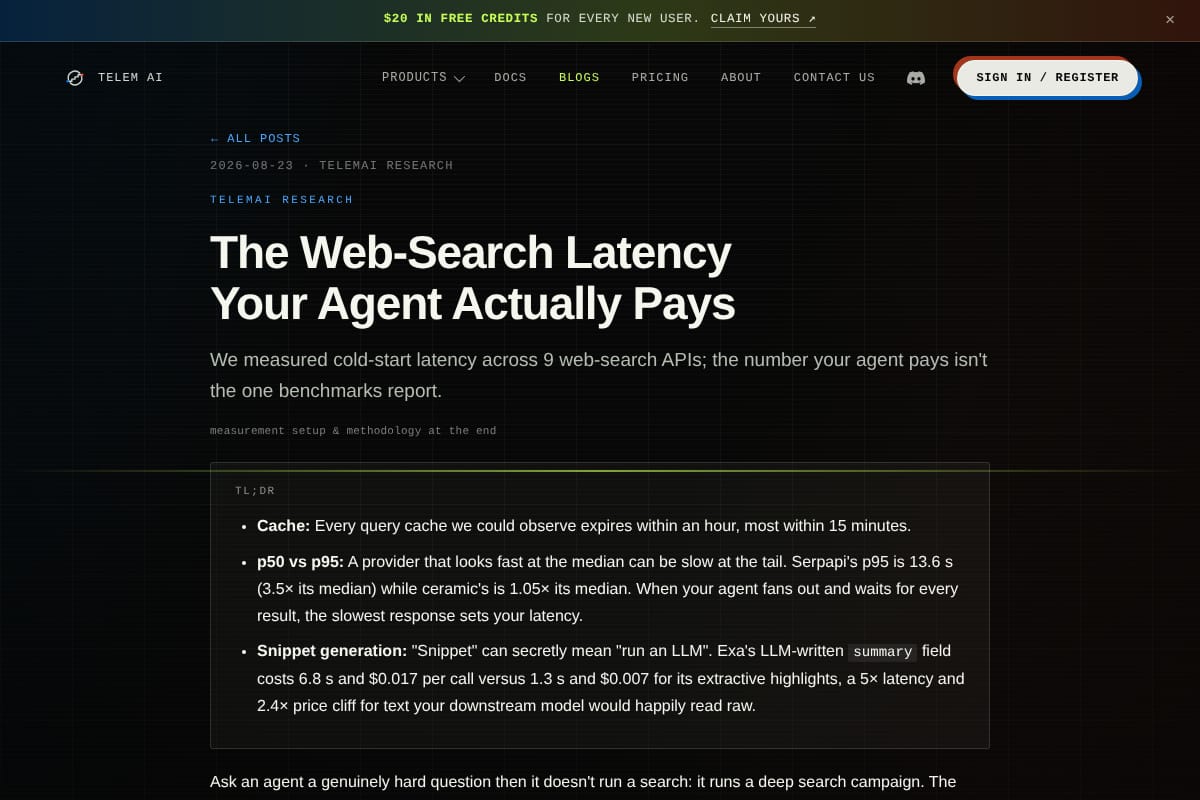 The Web-Search Latency Your Agent Actually Pays screenshot