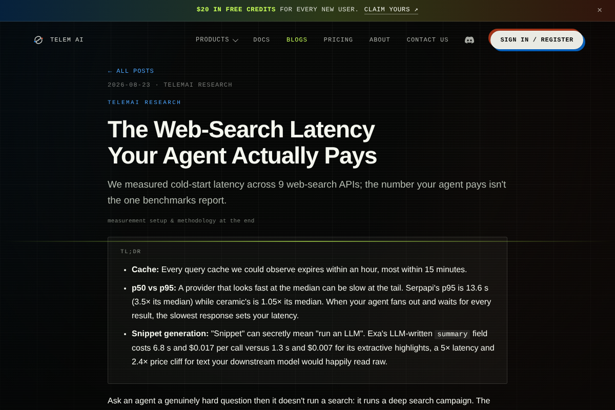 The Web-Search Latency Your Agent Actually Pays screenshot