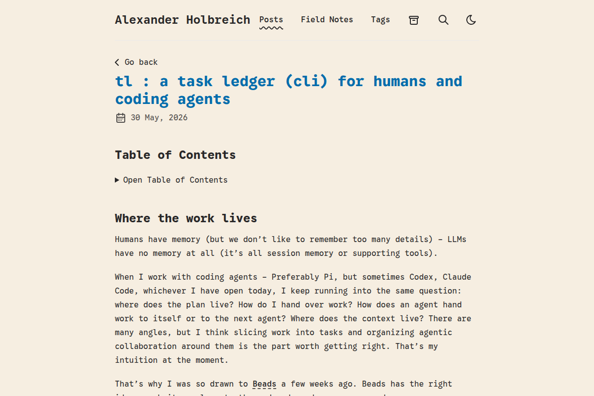 Tl: A task ledger (CLI) for humans and coding agents screenshot