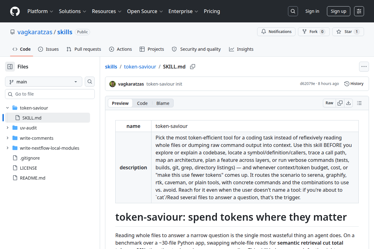 Token-saviour screenshot