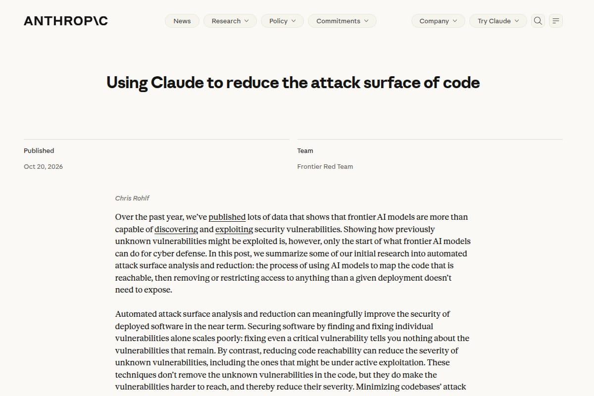Using Claude to reduce the attack surface of code thumbnail