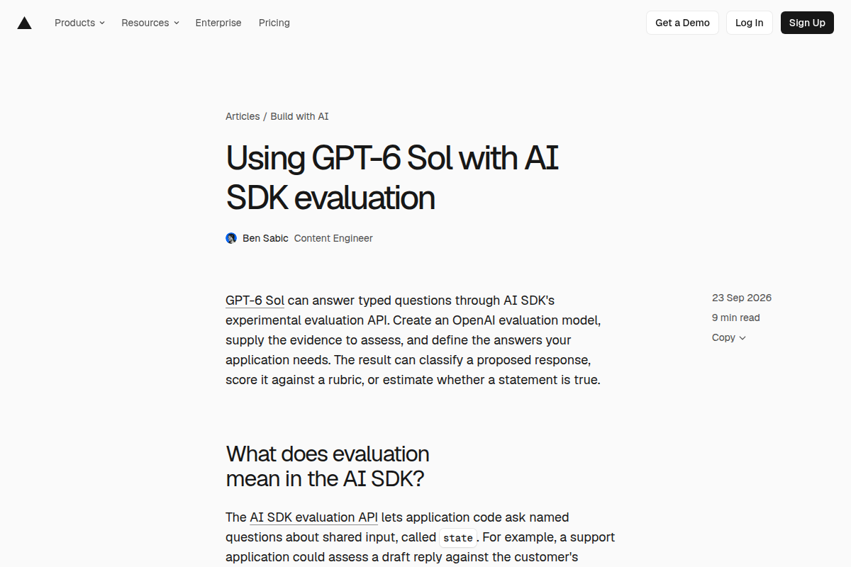 Using GPT-6 Sol with AI SDK evaluation screenshot