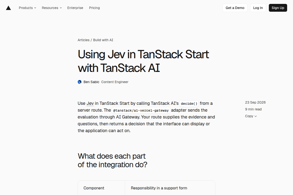 Using Jev in TanStack Start with TanStack AI screenshot