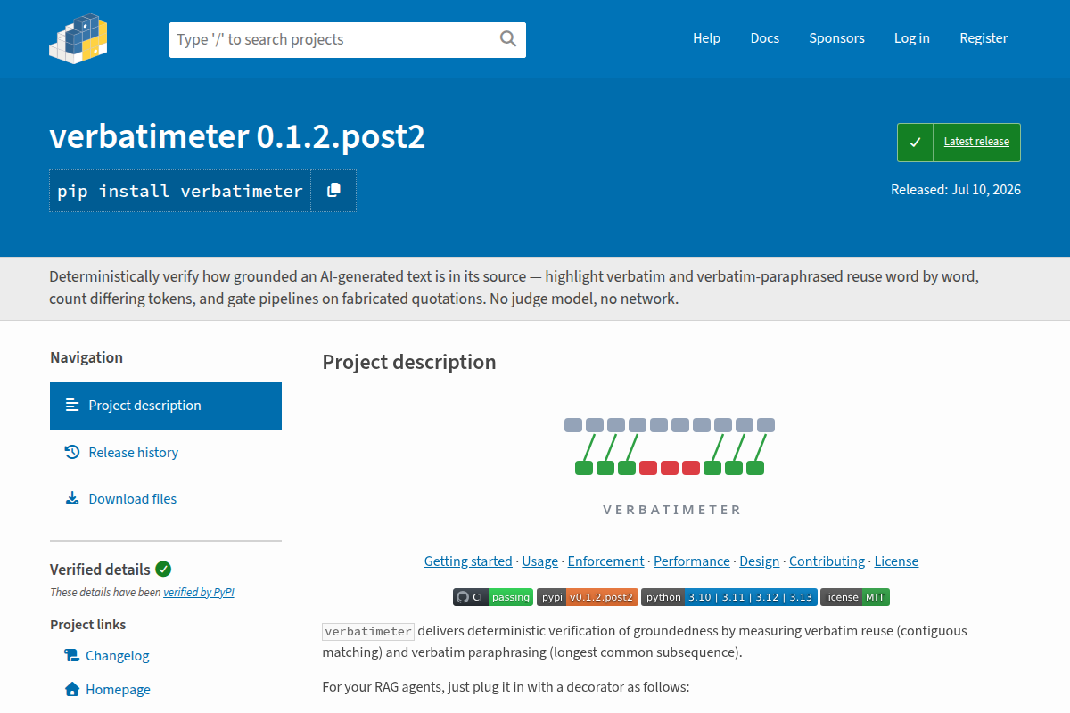 verbatimeter screenshot