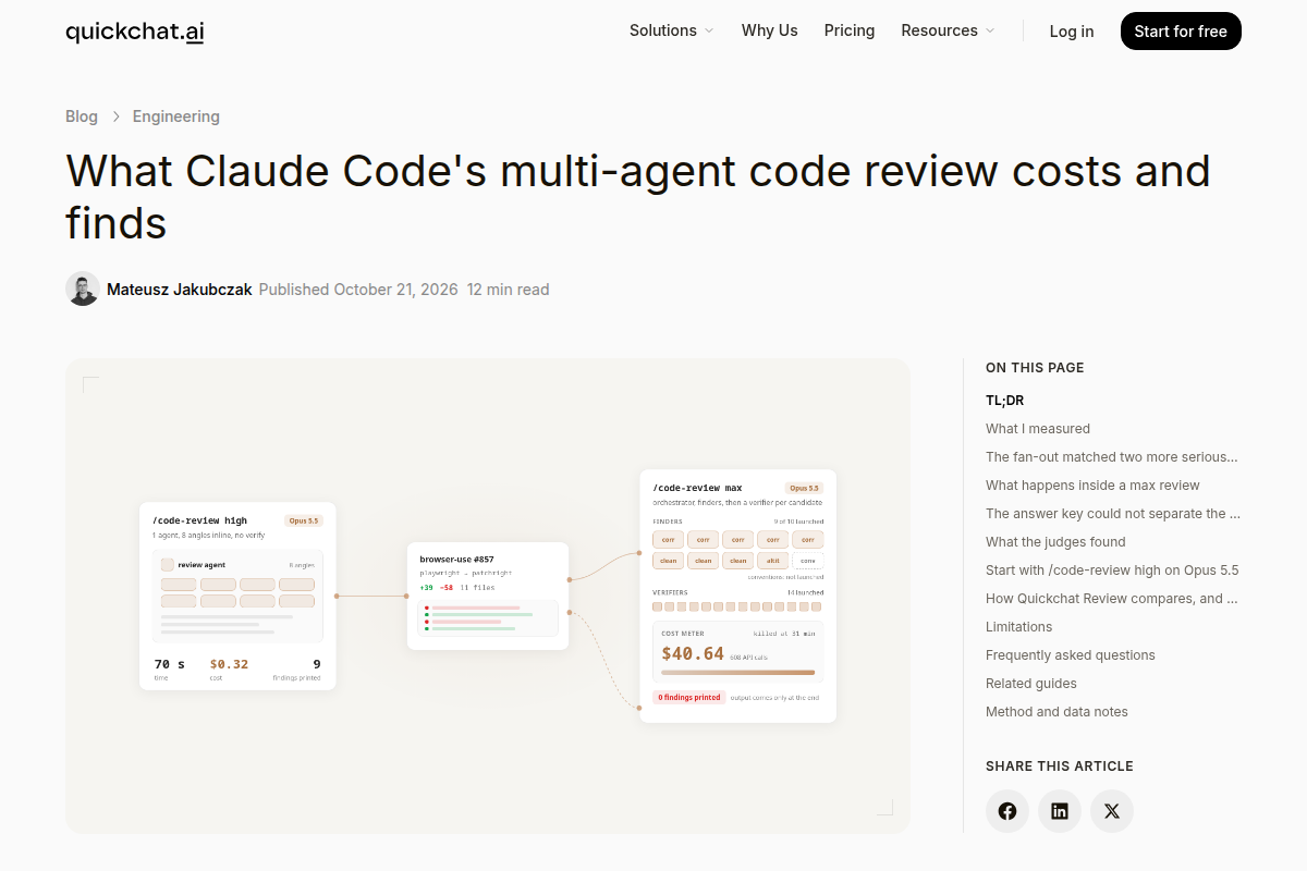 What Claude Code's multi-agent code review costs and finds screenshot